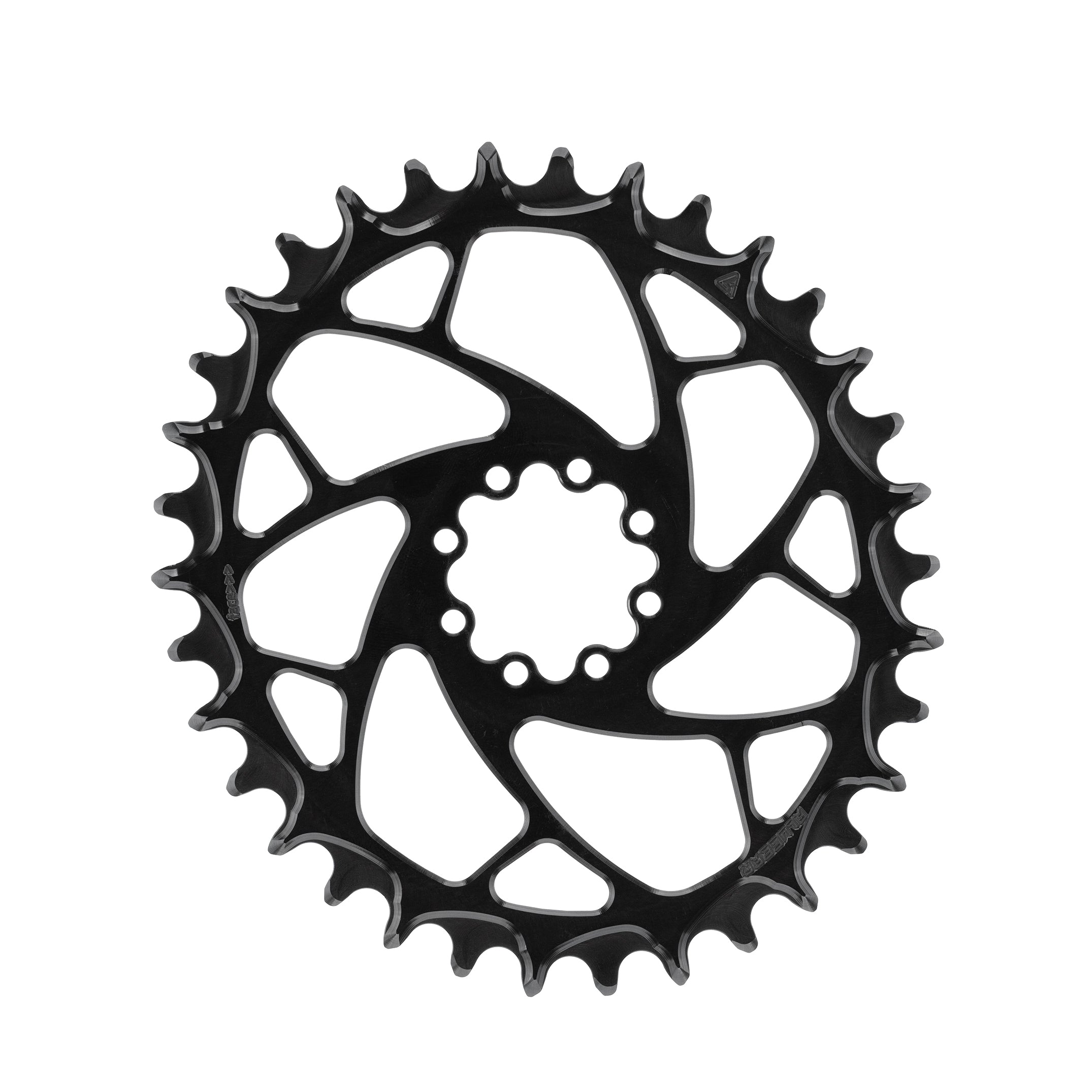 Black bicycle chainring on a white background