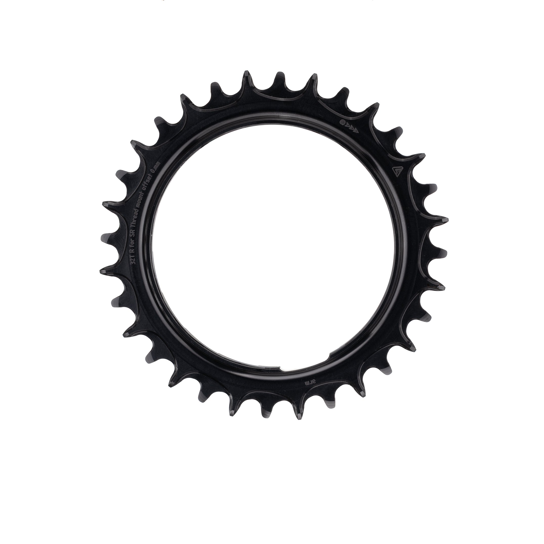 Black bicycle chainring on a white background
