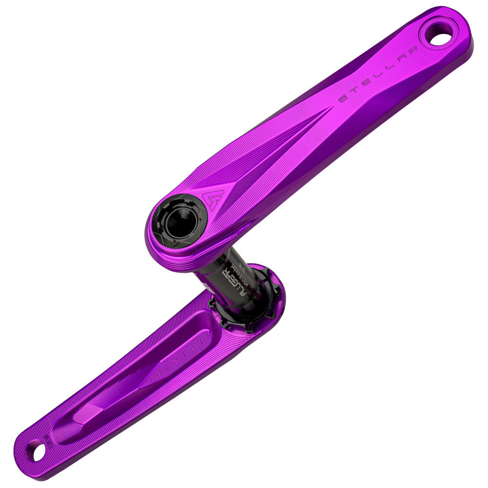 Fioletowa anodowana korba MTB ALUGEAR Stellar AL z osią DUB, para ramion korby pod kątem 180 stopni