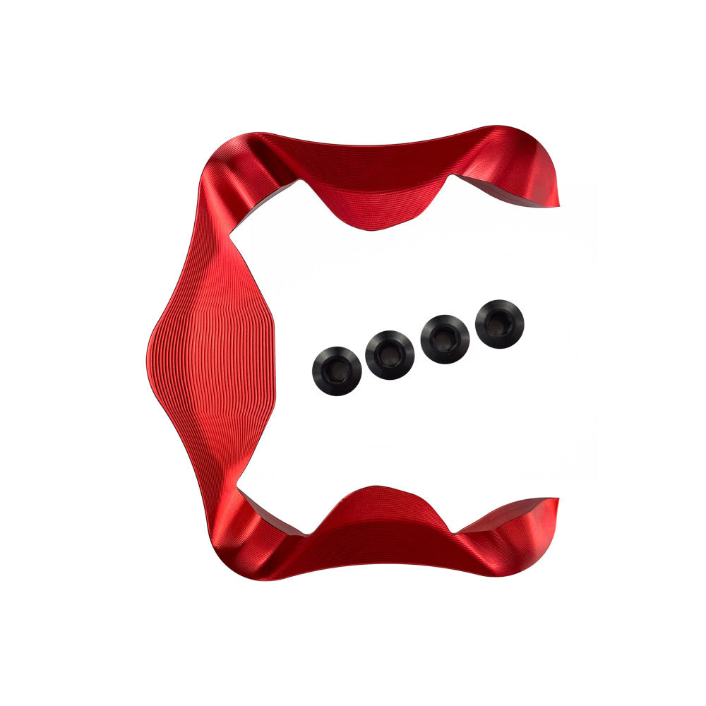 Red anodized ALUGEAR aero spider cover with 4 black bolts for Shimano Ultegra R8100 12-speed cranks