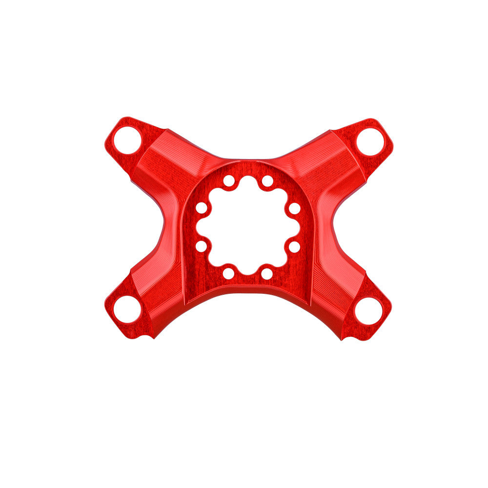 Red anodized ALUGEAR 4-arm crank spider for road chainrings, front face, splined center bore