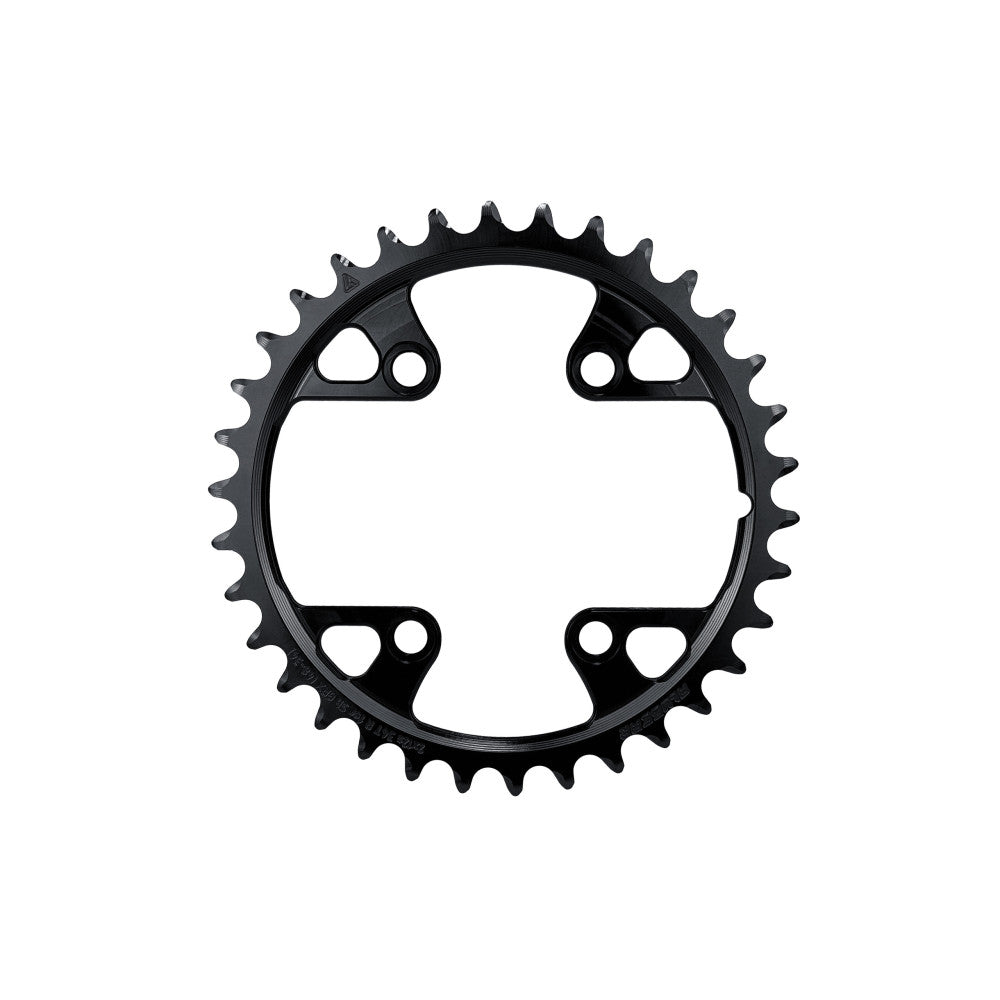 Black round ALUGEAR inner chainring for Shimano GRX 2x, narrow flat ring with asymmetric 4-bolt mount tabs