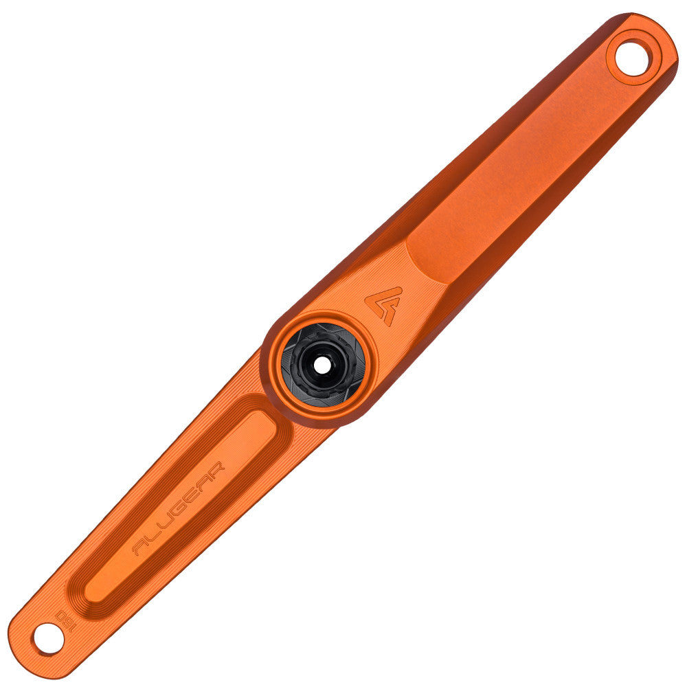 Orange anodized ALUGEAR Vega AL road gravel single crank arm, DUB spindle interface, milled slot, machined finish