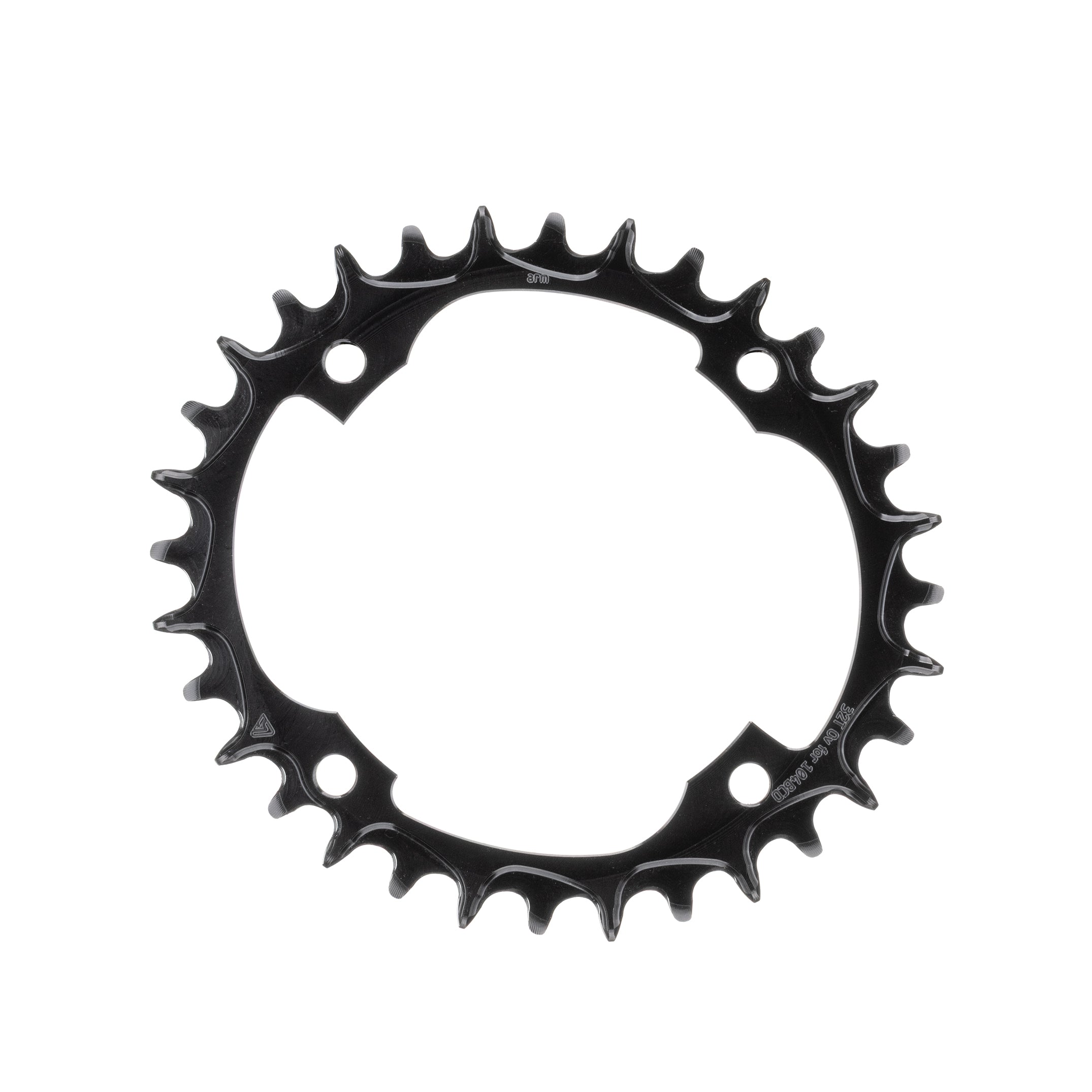 Black oval ALUGEAR MTB chainring, 104 BCD 4-bolt, narrow-wide teeth, rear view