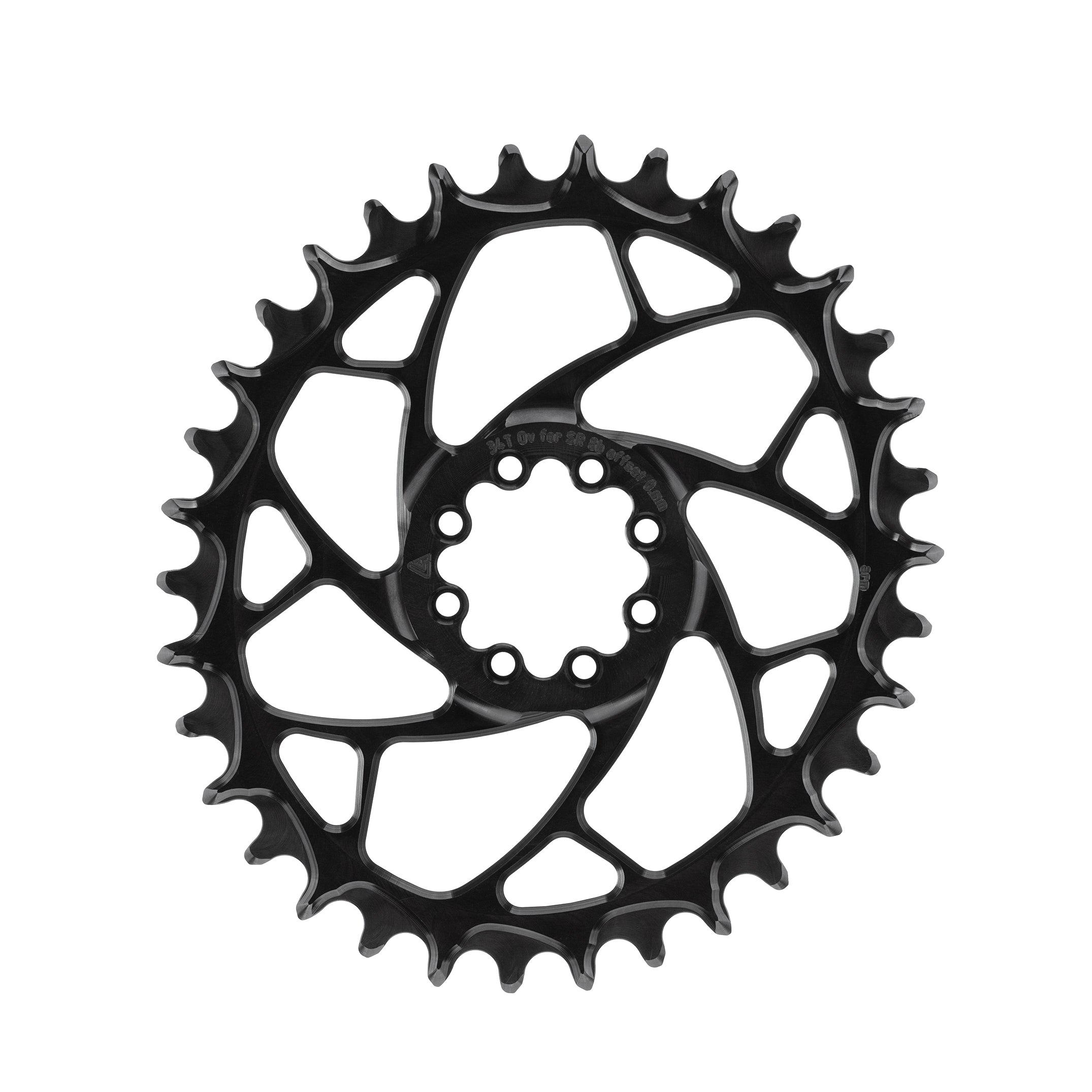 Black bicycle chainring on a white background