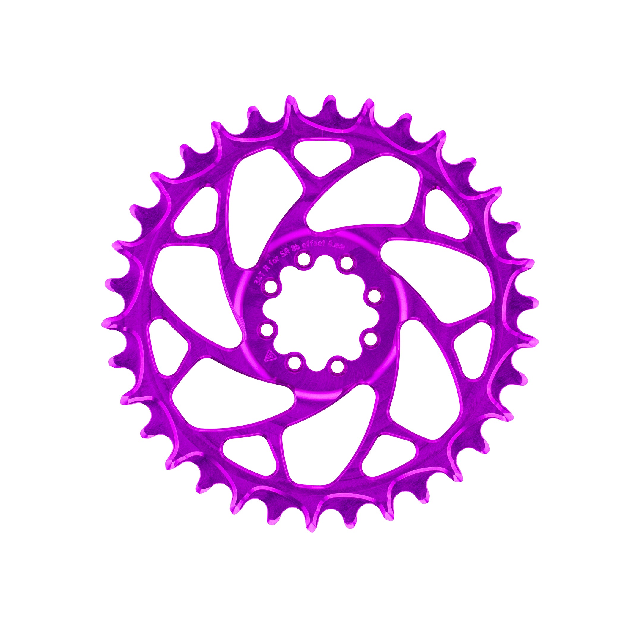 Purple bicycle chainring on a white background