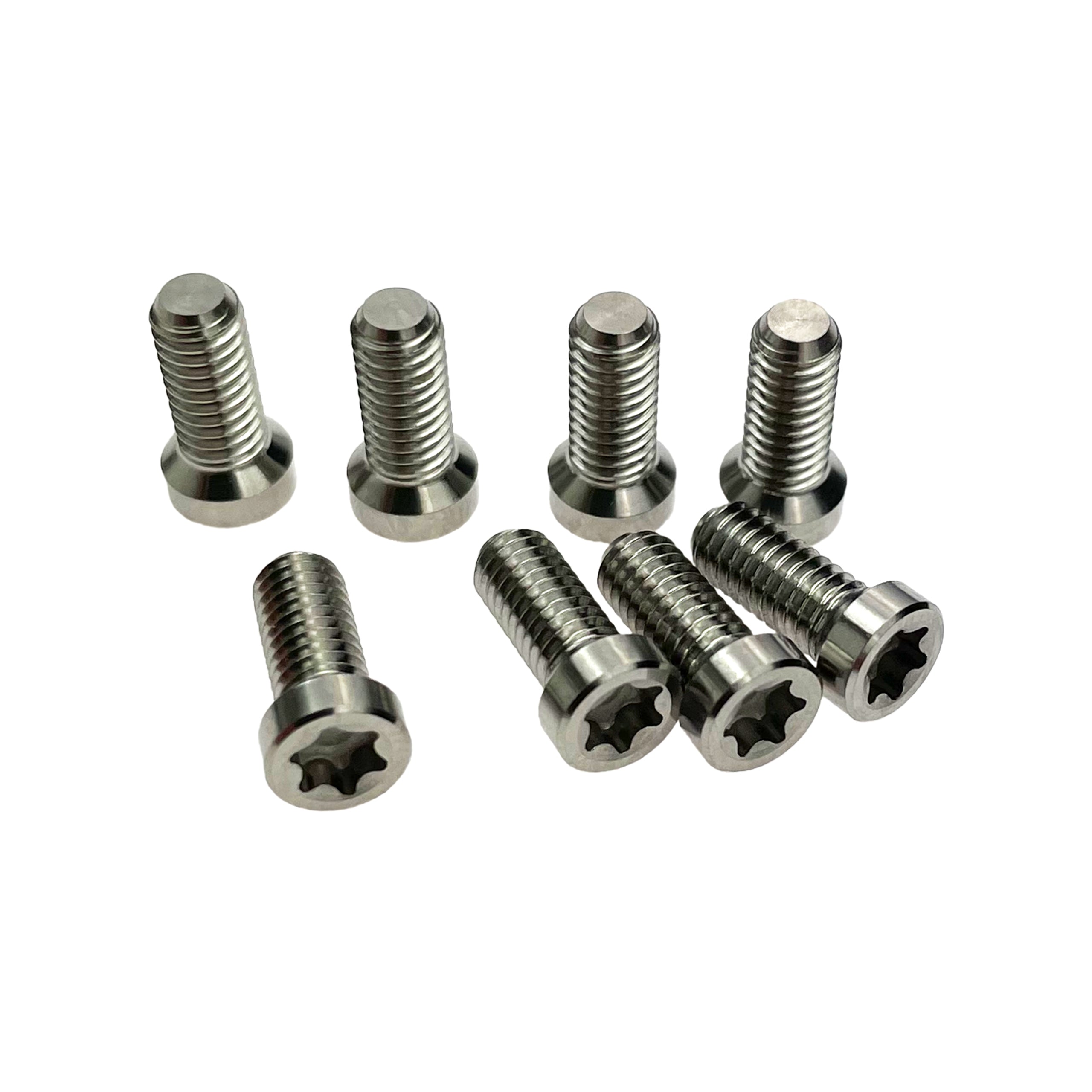 Set of 7 silver titanium M4x8 Torx flat-head screws for ALUGEAR 8-bolt direct-mount chainrings