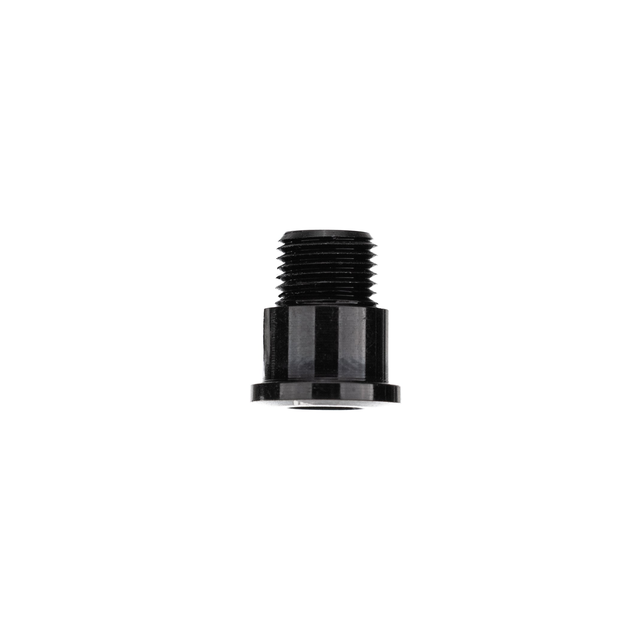 Single black anodized ALUGEAR threaded cover bolt, side profile showing flanged base and threaded shaft