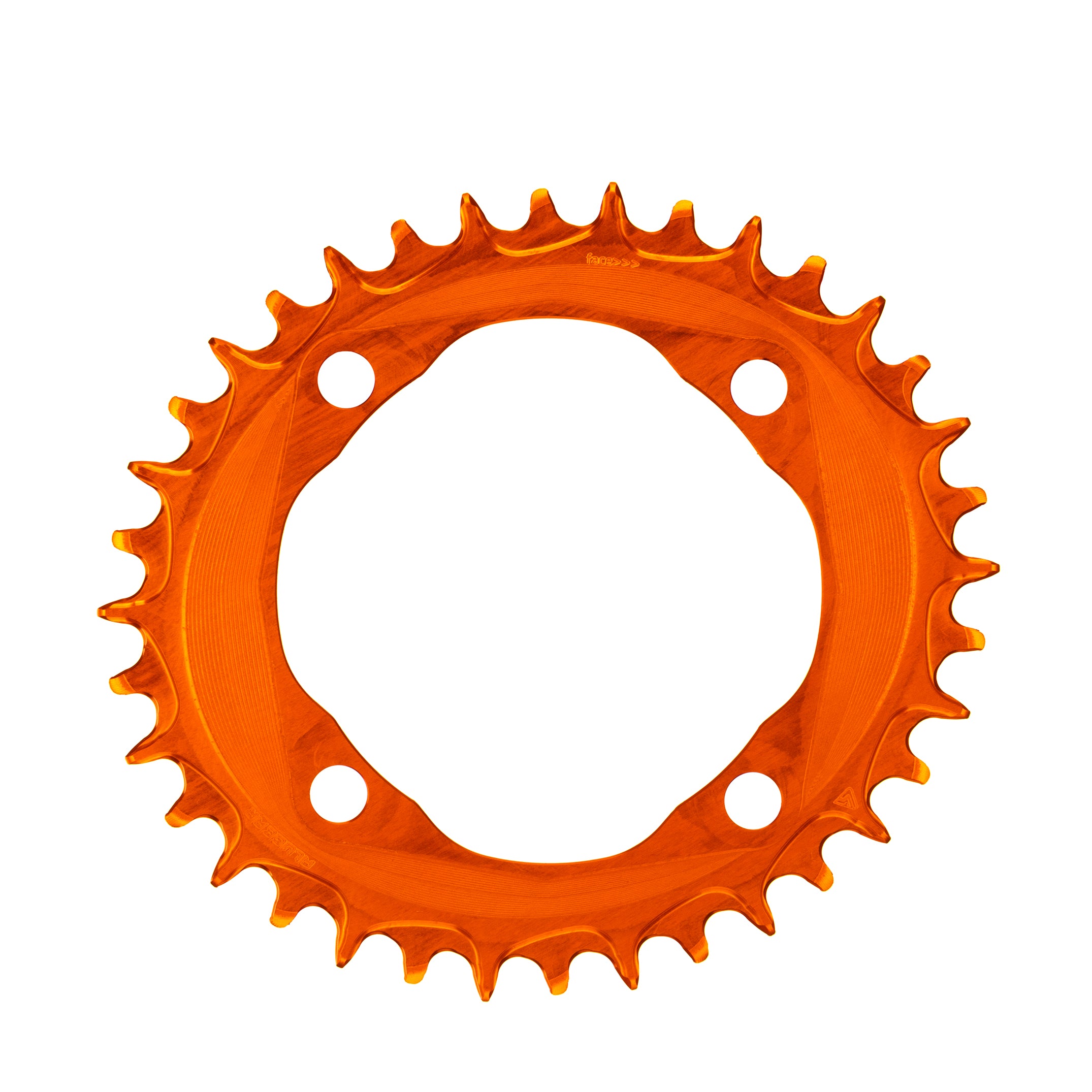 Pomarańczowa anodowana owalna zębatka ALUGEAR AERO do pomiaru mocy SRM, mocowanie MTB 104 BCD 4-bolt, zęby narrow-wide