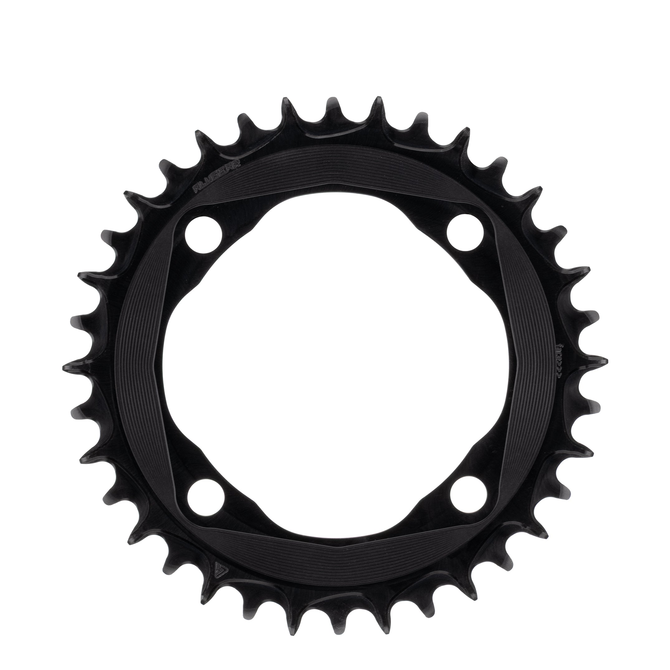 Black round ALUGEAR AERO chainring for SRM power meter, 104 BCD 4-bolt MTB mount, narrow-wide teeth