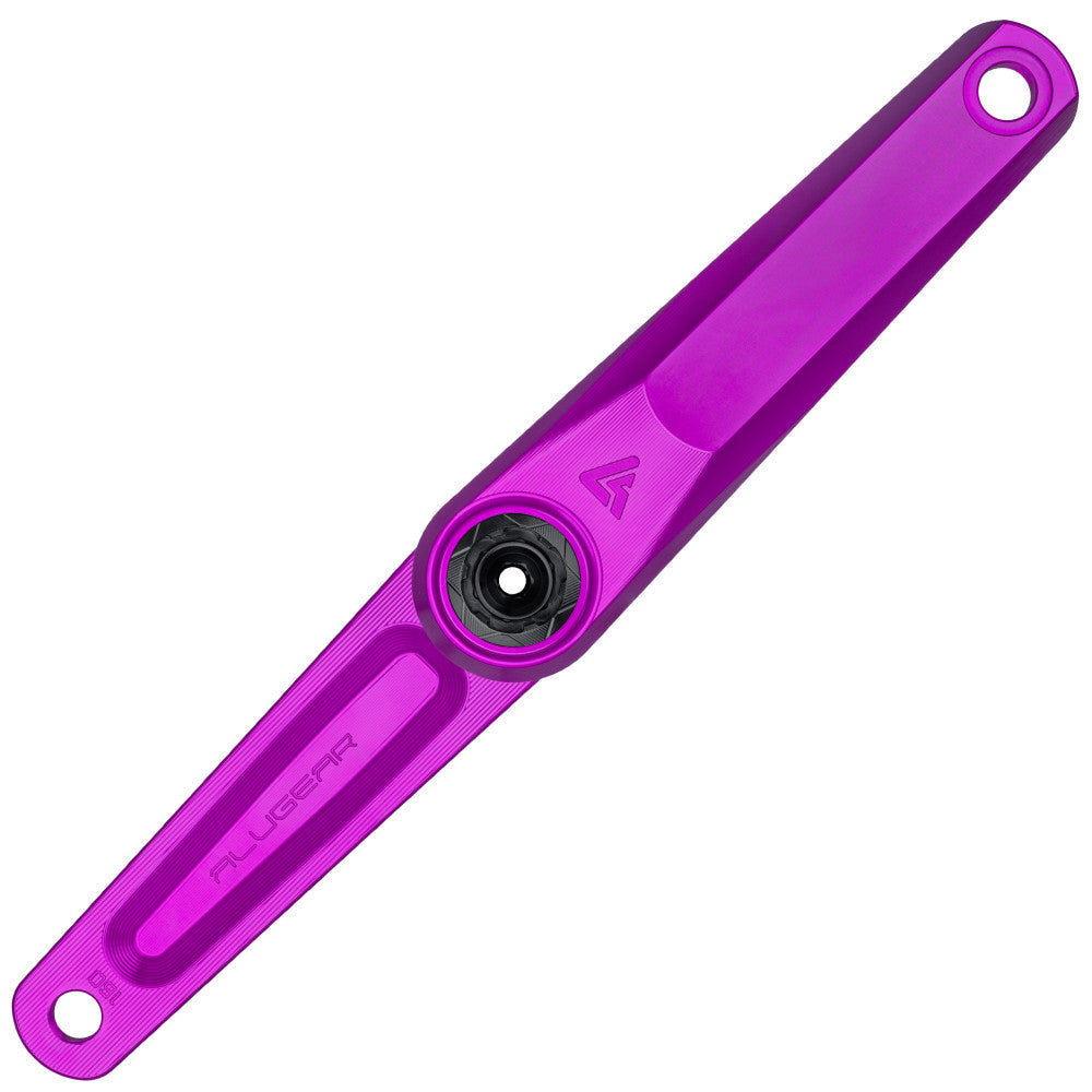 Purple anodized ALUGEAR Vega AL road gravel single crank arm, DUB spindle interface, milled slot, machined finish