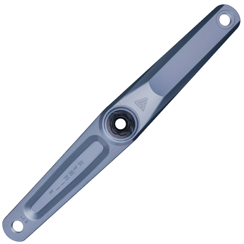 Grey-blue anodized ALUGEAR Vega AL road gravel single crank arm, DUB spindle interface, milled slot profile
