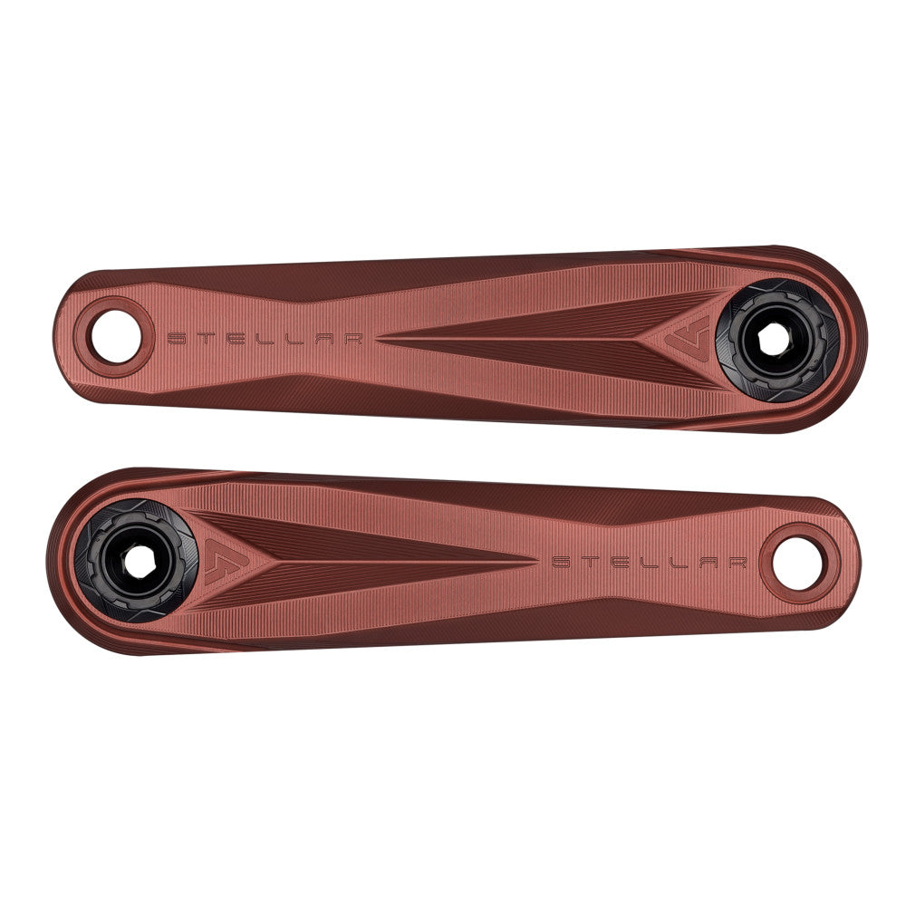 Para czerwonych anodowanych ramion korby ALUGEAR Stellar AL MTB z wielowypustowym interfejsem osi i grawerem logo STELLAR