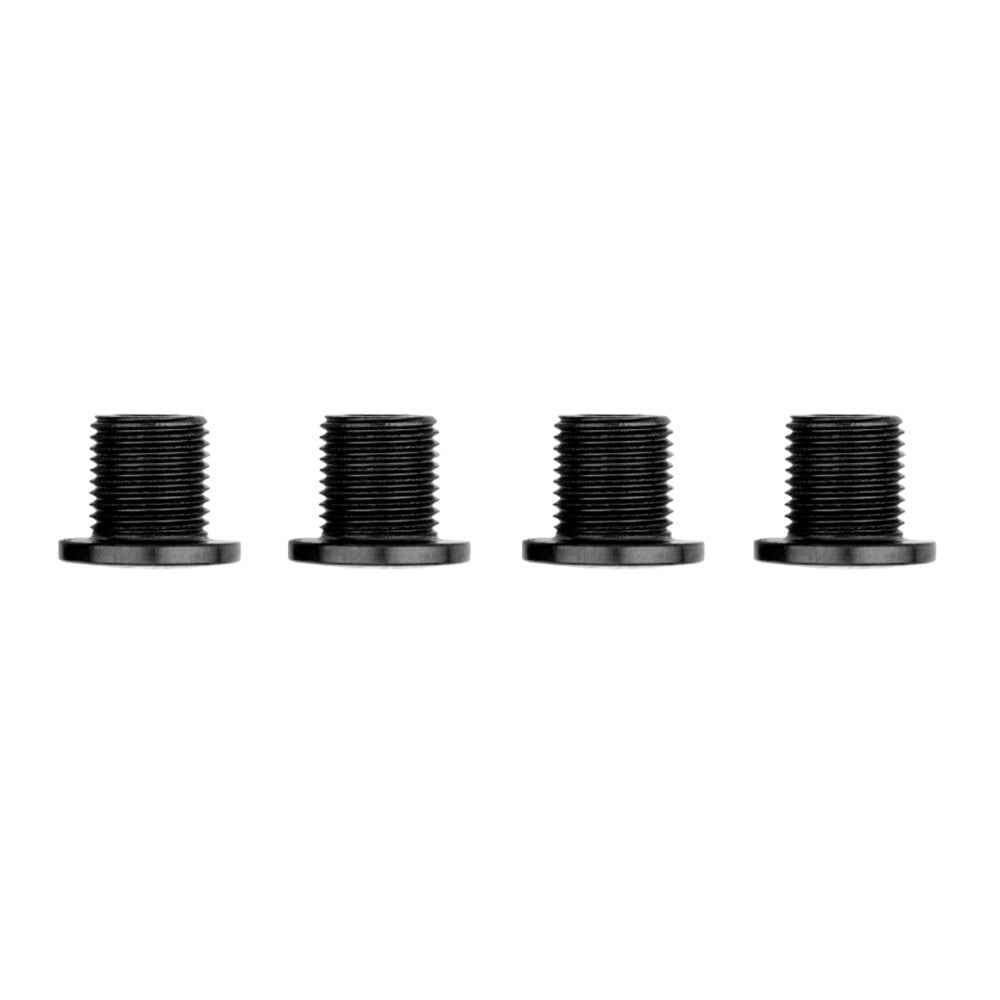 Set of 4 black steel chainring bolts with threaded male shafts for GRX and 104 BCD chainrings