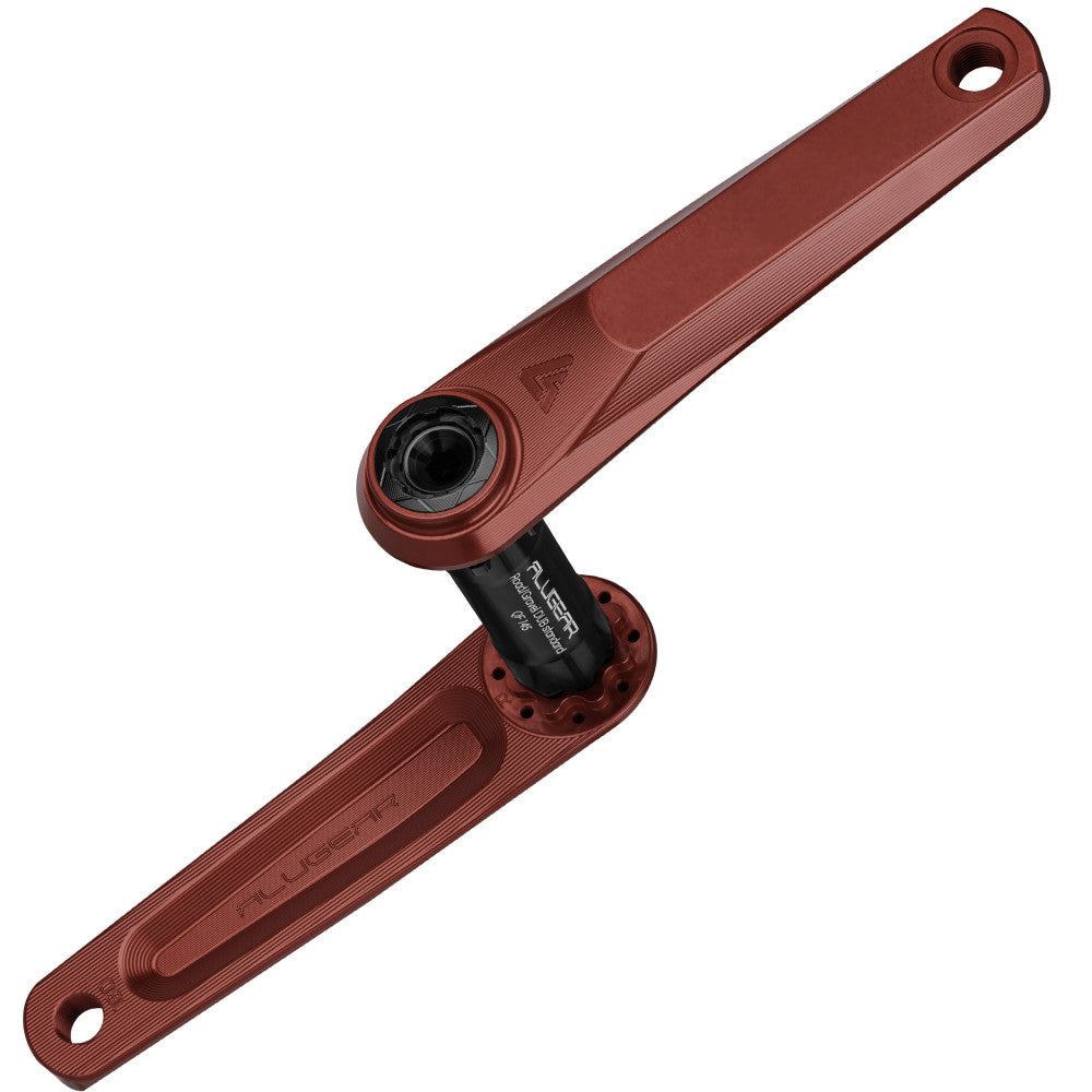 Red anodized ALUGEAR Vega AL road gravel crankset pair with DUB spindle, milled slot profile, machined finish