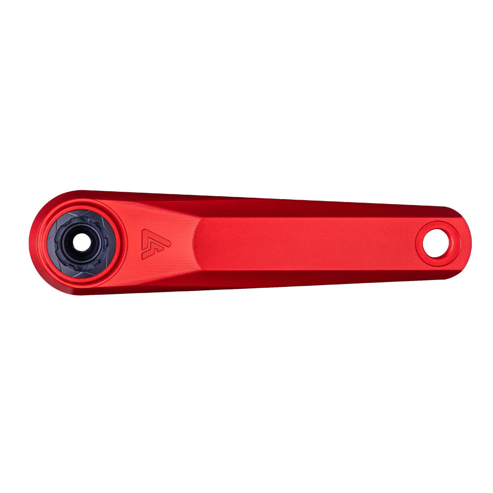 Red anodized ALUGEAR Vega AL road gravel single crank arm, DUB spindle side, compact profile, white background