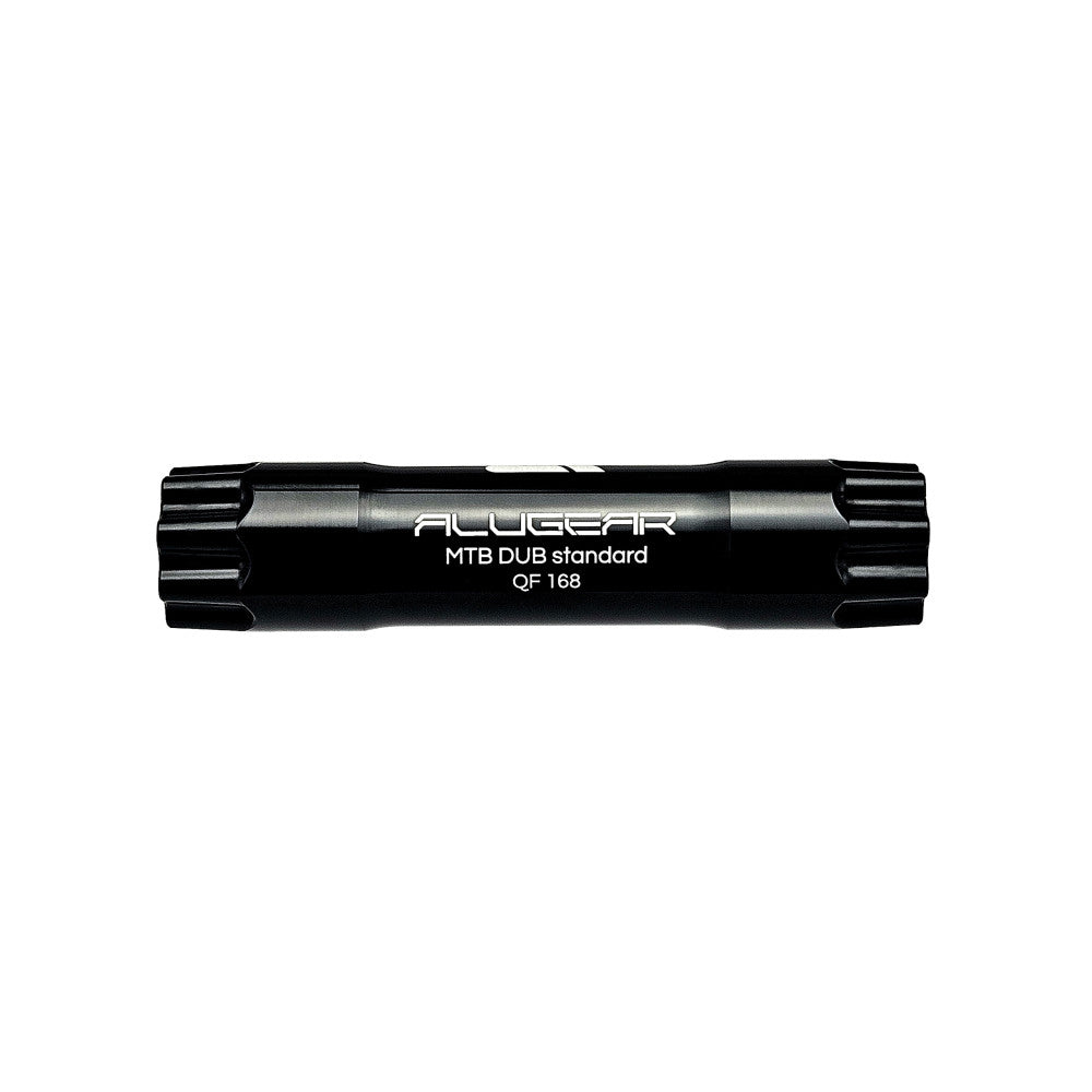 Black anodized ALUGEAR crankset spindle for SRAM DUB MTB standard, QF 168mm, splined ends