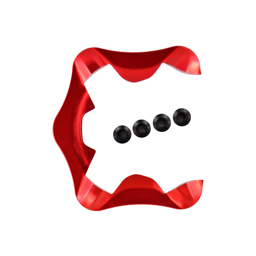 Red anodized ALUGEAR aero spider cover with 4 black bolts for Shimano Ultegra R8100-P power meter 12-speed cranks