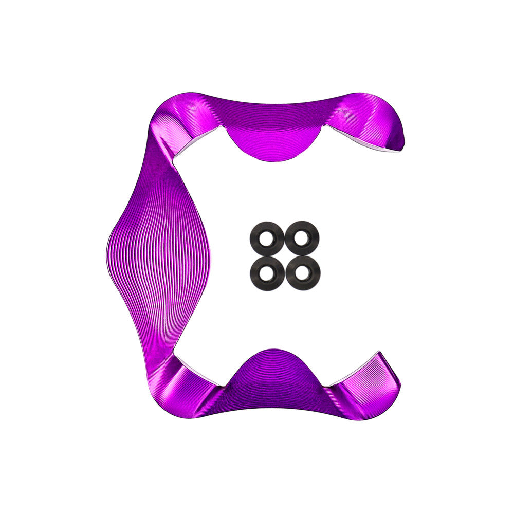 Purple anodized ALUGEAR Dura-Ace R9100 chainring cover pieces with 4 black rubber spacers, set of curved guards