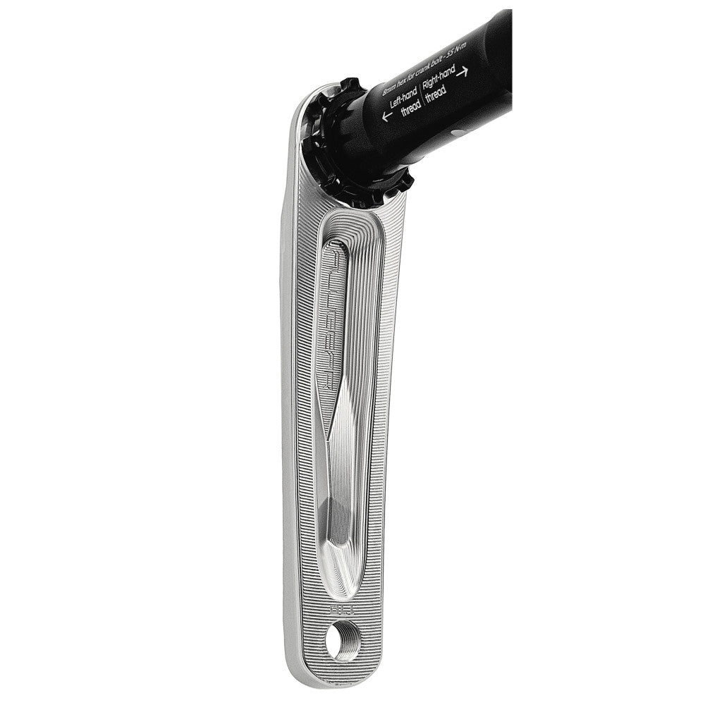 Close-up of silver ALUGEAR Stellar AL MTB crank arm pedal end showing threaded pedal eye