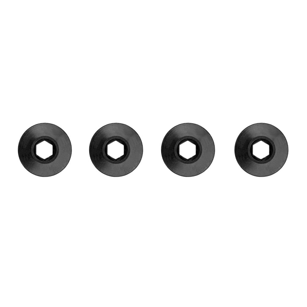 Set of 4 black steel chainring bolt nuts with hex socket faces for GRX and 104 BCD chainring installation