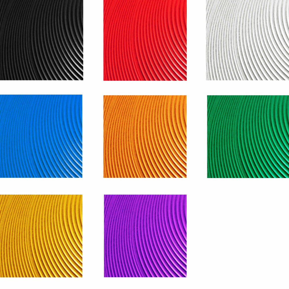 Color swatch grid showing 8 anodized finish options for ALUGEAR oval MTB chainring