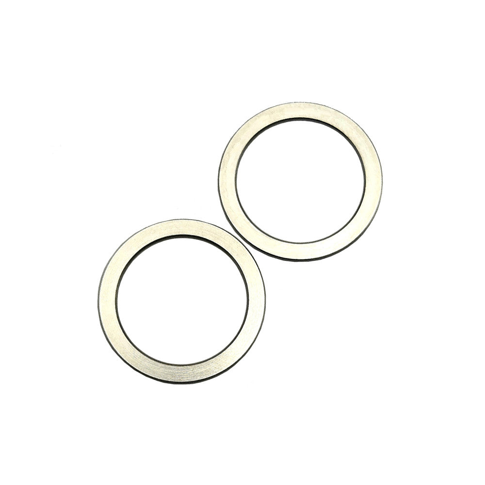 Pair of round silver aluminum flat washer spacers for crankset or bottom bracket