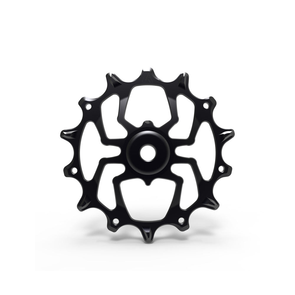 Single black anodized ALUGEAR Spider-style MTB rear derailleur pulley, SRAM 11/12-speed, large view