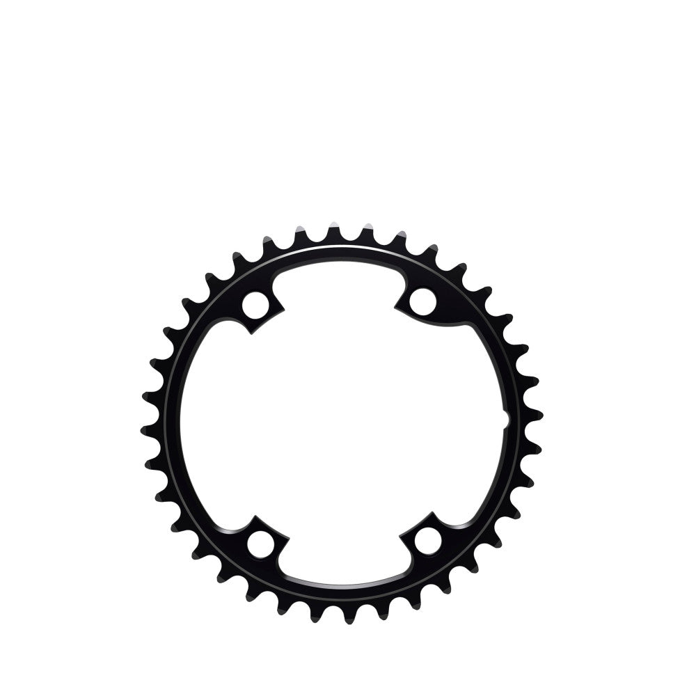 Black round ALUGEAR inner road chainring, 110 BCD 4-bolt Shimano asymmetric, 2x11-speed