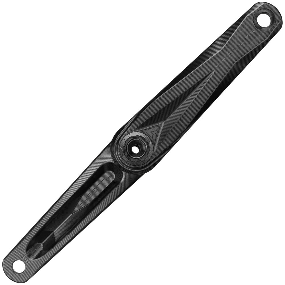 Black anodized ALUGEAR Stellar AL MTB single crank arm face view, STELLAR engraving, DUB spindle interface