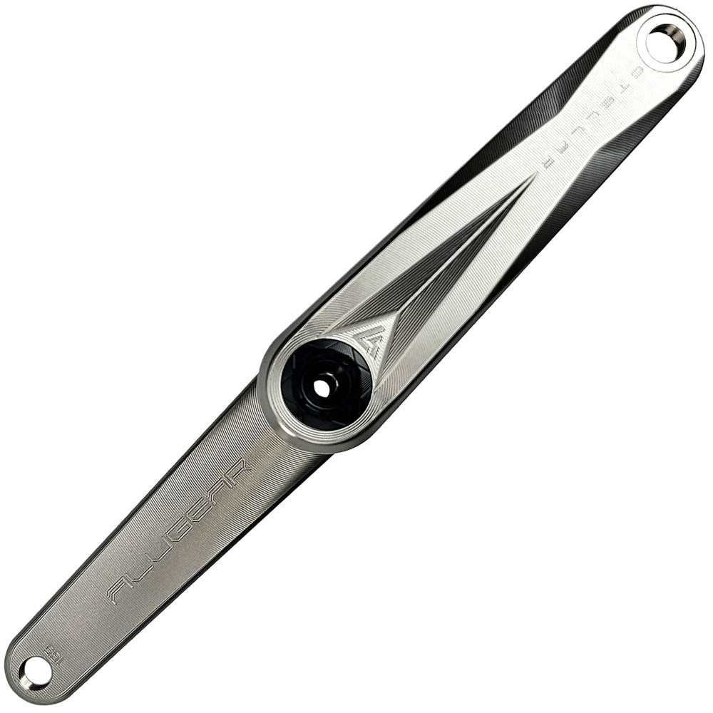 Titanium ALUGEAR Stellar Ti MTB crank arm face view, STELLAR and ALUGEAR engravings, DUB interface