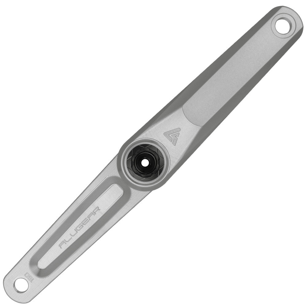 Silver ALUGEAR Vega AL road gravel single crank arm, DUB spindle interface, milled slot, brushed machined finish