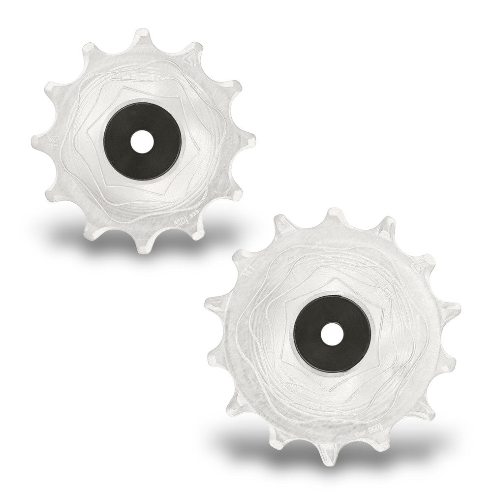 Para srebrnych surowych rolek tylnej przerzutki AERO MTB ALUGEAR, 14T+12T, SRAM 11/12-rzędowy, lico z falistym frezowaniem