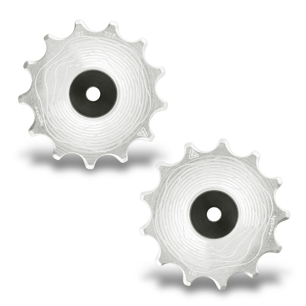 Para srebrnych surowych rolek tylnej przerzutki AERO MTB ALUGEAR, 13T+13T, Shimano 12-rzędowy, lico z falistym frezowaniem